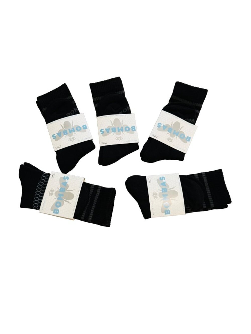 Bombas Crew socks size small black honeycomb arch support stay up antimicrobial